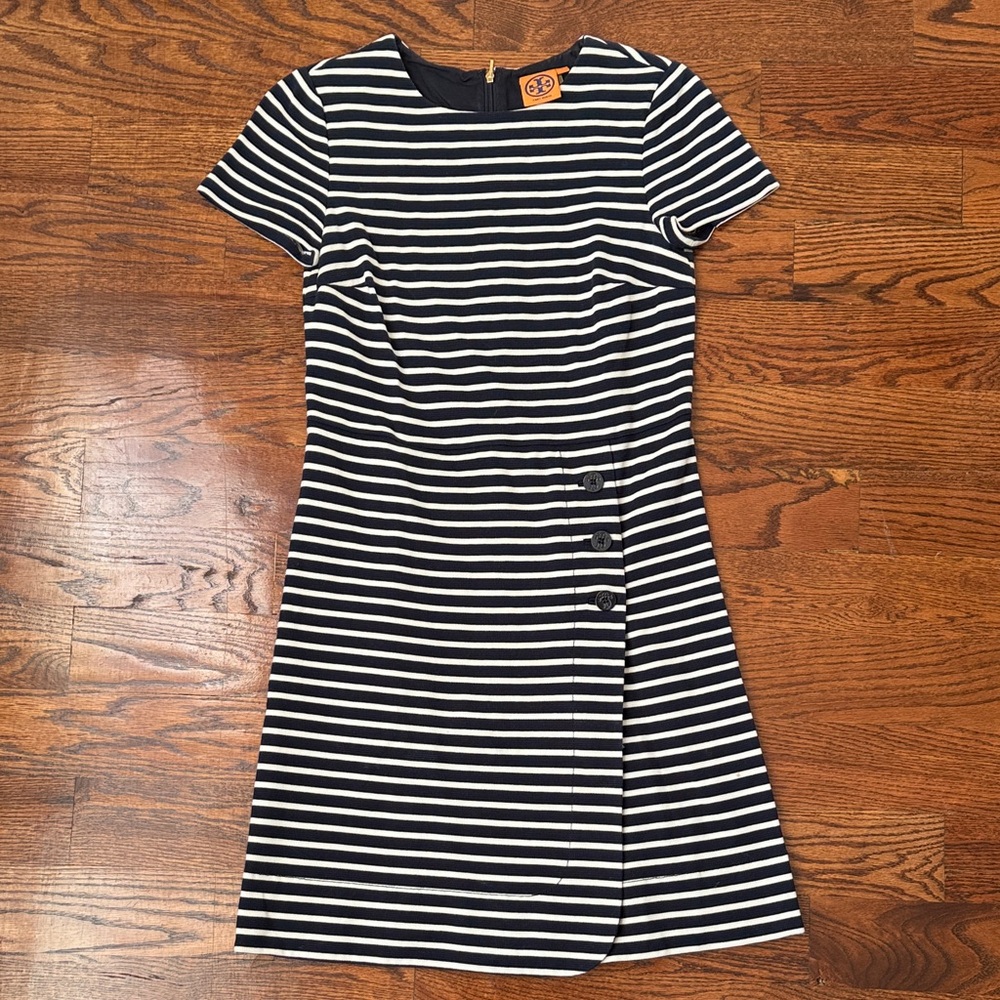 Tory Burch Navy and White Striped Dress